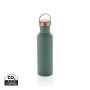 Modern stainless steel bottle with bamboo lid Green