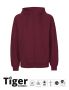 Unisex Tiger Cotton Hoodie w. Zip Bordeaux