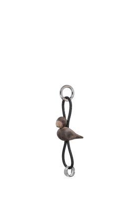 Bird silver metal Keychain with Black Leather smoked oak