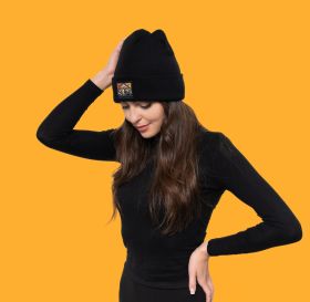 Casual chimney sweeper's hat with folded brim incl. full-color printed patch with stitching