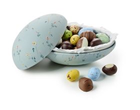 Flower garden. Easter egg metal.