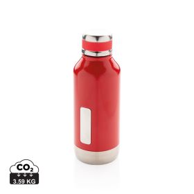 Leak proof vacuum bottle with logo plate red