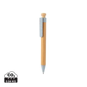 Bamboo pen with wheatstraw clip Blue