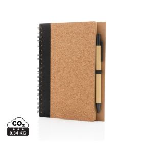 Cork spiral notebook with pen Black