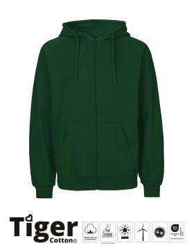 Unisex Tiger Cotton Hoodie w. Zip Bottle Green