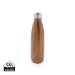 Vacuum insulated stainless steel bottle with wood print brown
