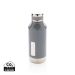 Leak proof vacuum bottle with logo plate grey