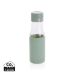 Ukiyo glass hydration tracking bottle with sleeve green