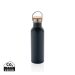 Modern stainless steel bottle with bamboo lid blue