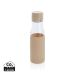 Ukiyo glass hydration tracking bottle with sleeve brown
