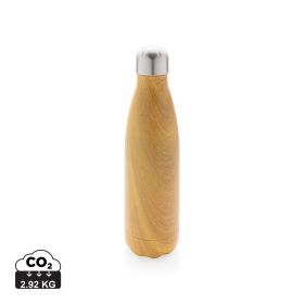 Vacuum insulated stainless steel bottle with wood print Yellow