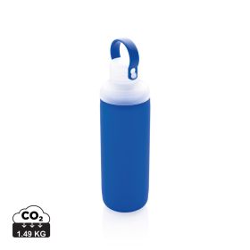 Glass water bottle with silicone sleeve Blue