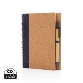 Cork spiral notebook with pen Blue