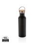 Modern stainless steel bottle with bamboo lid Black