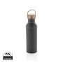 Modern stainless steel bottle with bamboo lid Grey