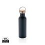 Modern stainless steel bottle with bamboo lid Blue