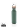 Modern stainless steel bottle with bamboo lid Green